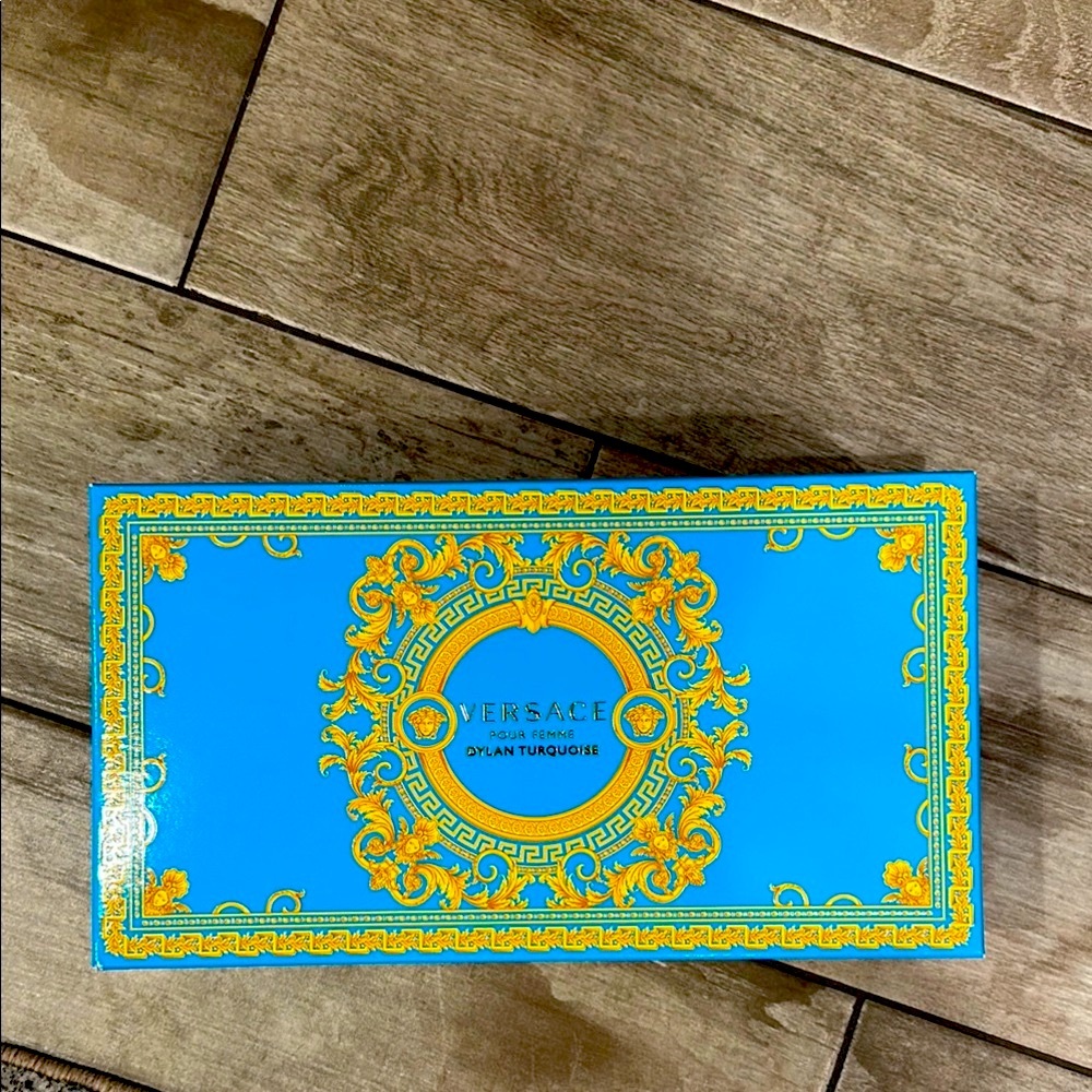 Versace Blue and Gold Baroque Decor Accent Box Only 13x 7 1/2